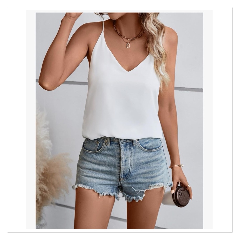 EXPRESS White 'Downtown V Neck' Cami Top NWOT